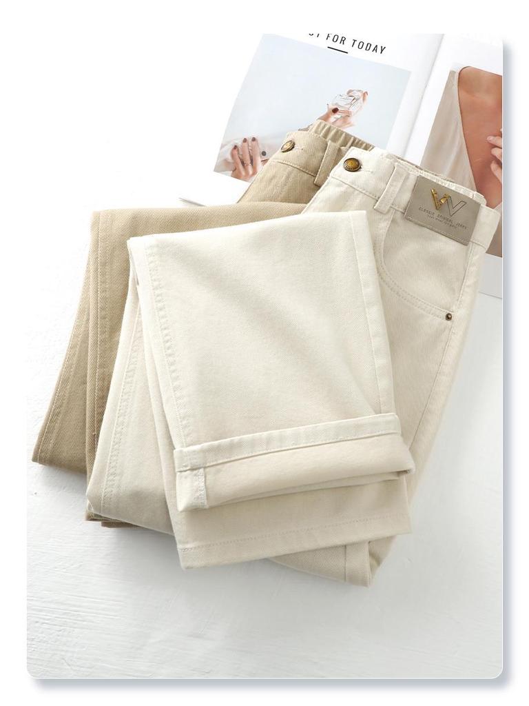 2025 Women's Khaki Wide-Leg Jeans: American Retro Casual for Spring & Autumn