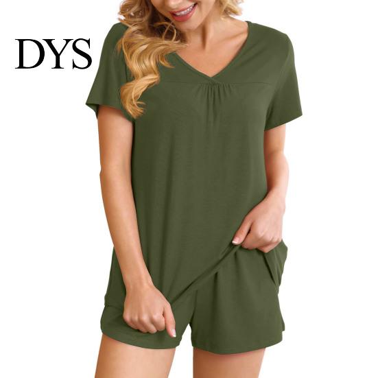 Women Summer Clothes 2 Pcs/Set Pajamas Suit V Neck Short Sleeve Sleepwear Set Casual Two-piece Outfit Homewear Top Shorts Loose Sport