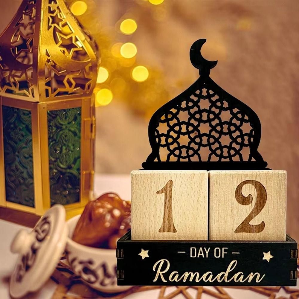 Moon Castle Eid Mubarak Calendar Blocks Wooden Ramadan Advent Calendar  Desktop Ornaments