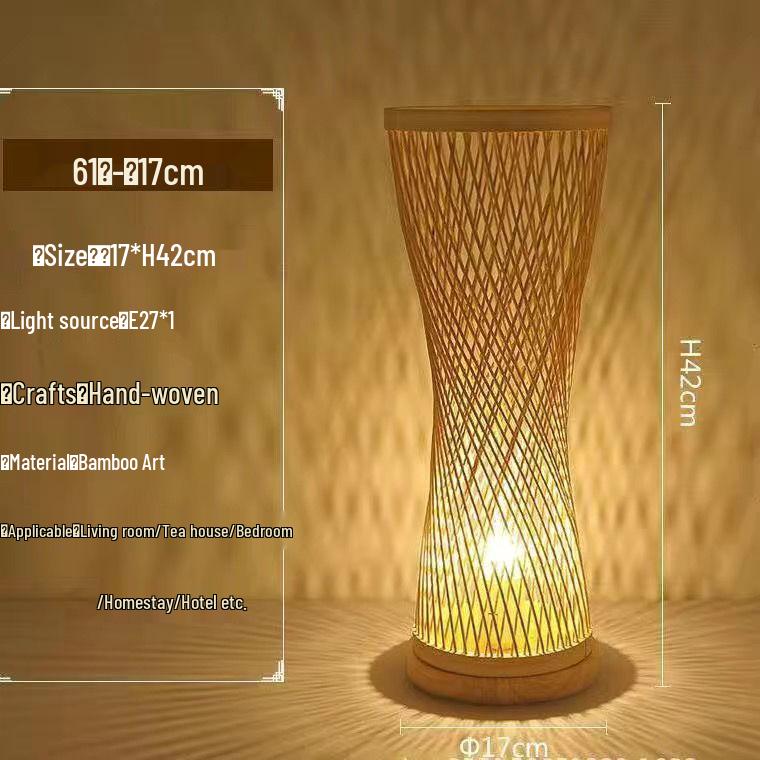 Chinese Zen Bamboo Weaving Table Lamp for Tea Room and Living Spaces