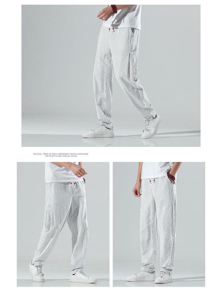 2023 Herrrandiga Harembyxor i Bomull-Linne - Kinesisk/Japansk Stil, Lös Passform, Trendiga, Stora Storlekar Bloomers.