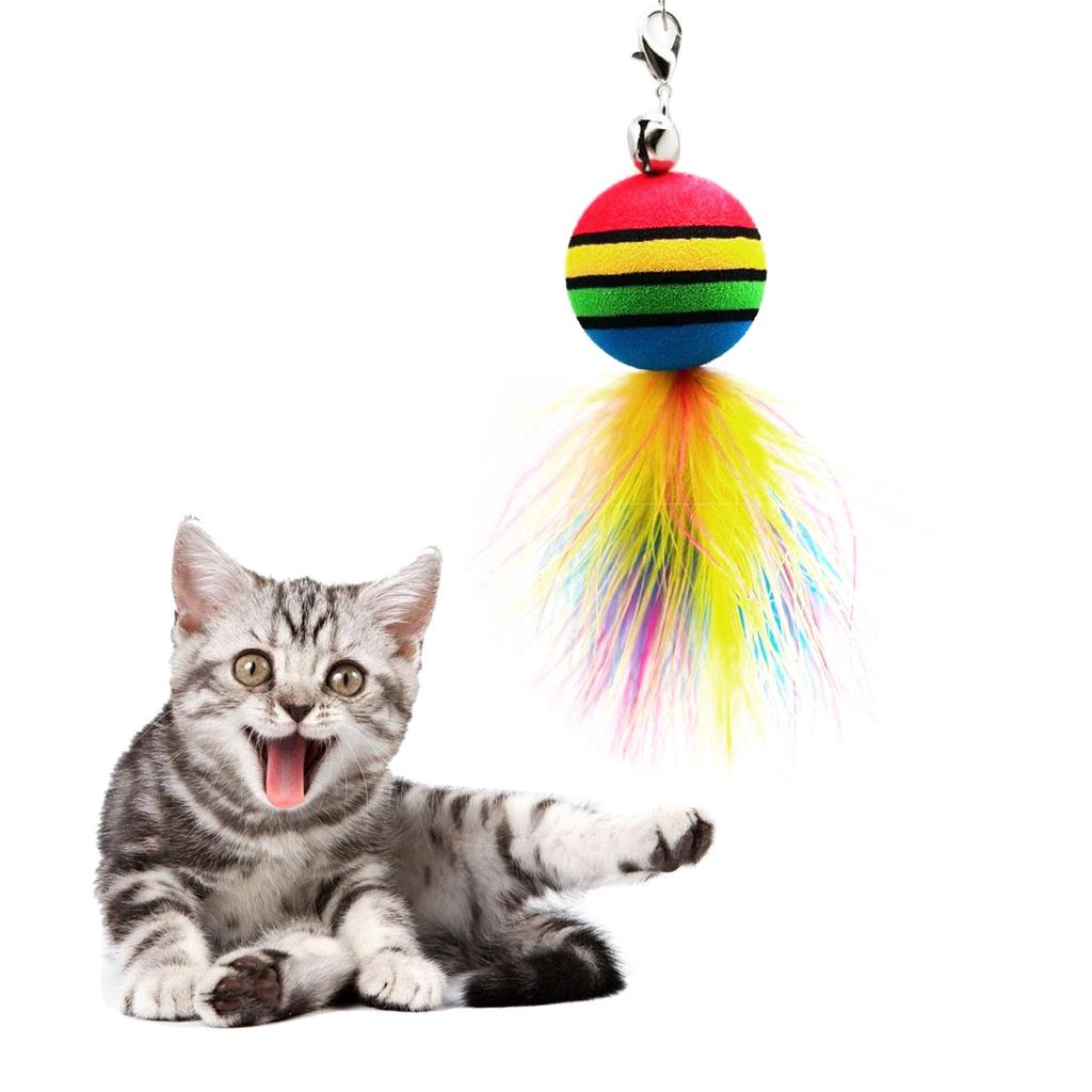 Cats Feathered Toy Colorful Cats Teaser Sphere Cats Feathered Toy with Loud Bells Feathered Replacements Head