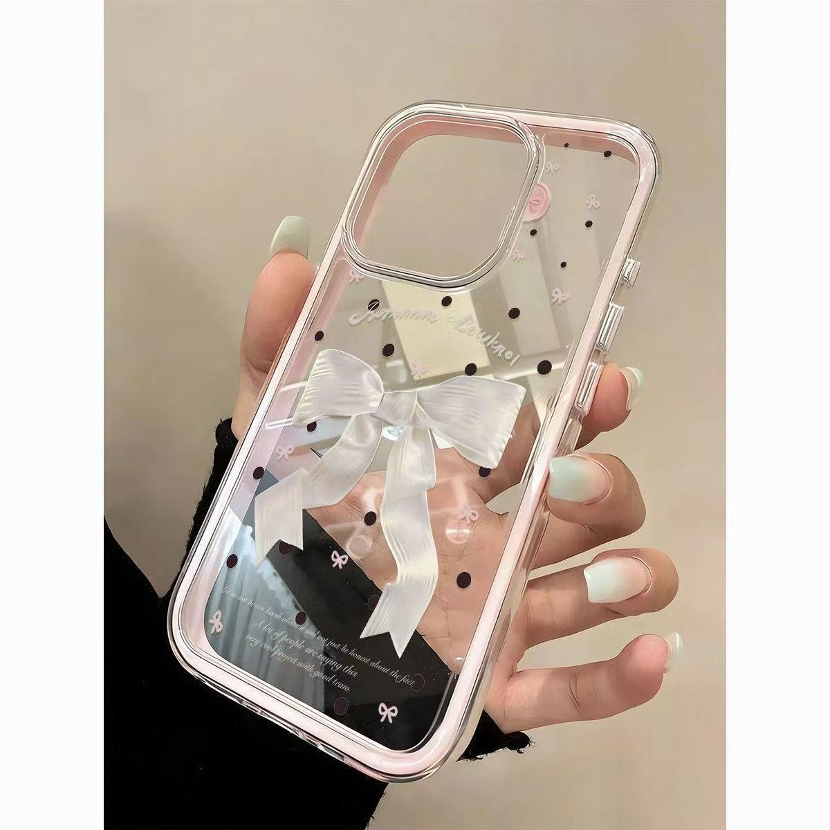 

Polka Dot Bow Ribbon Case for iPhone 17 Pro/16/15/14/13/12/11 - Soft Apple Cover for Women 14 Plus