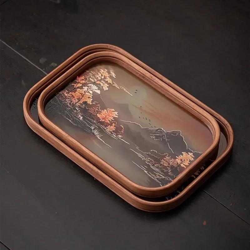 Chinese Glass Bamboo Dry Tea Tray Teapot Teacup Mat Storage Tray Pot Bearing Small Tea Table Household Tea Set Accessories