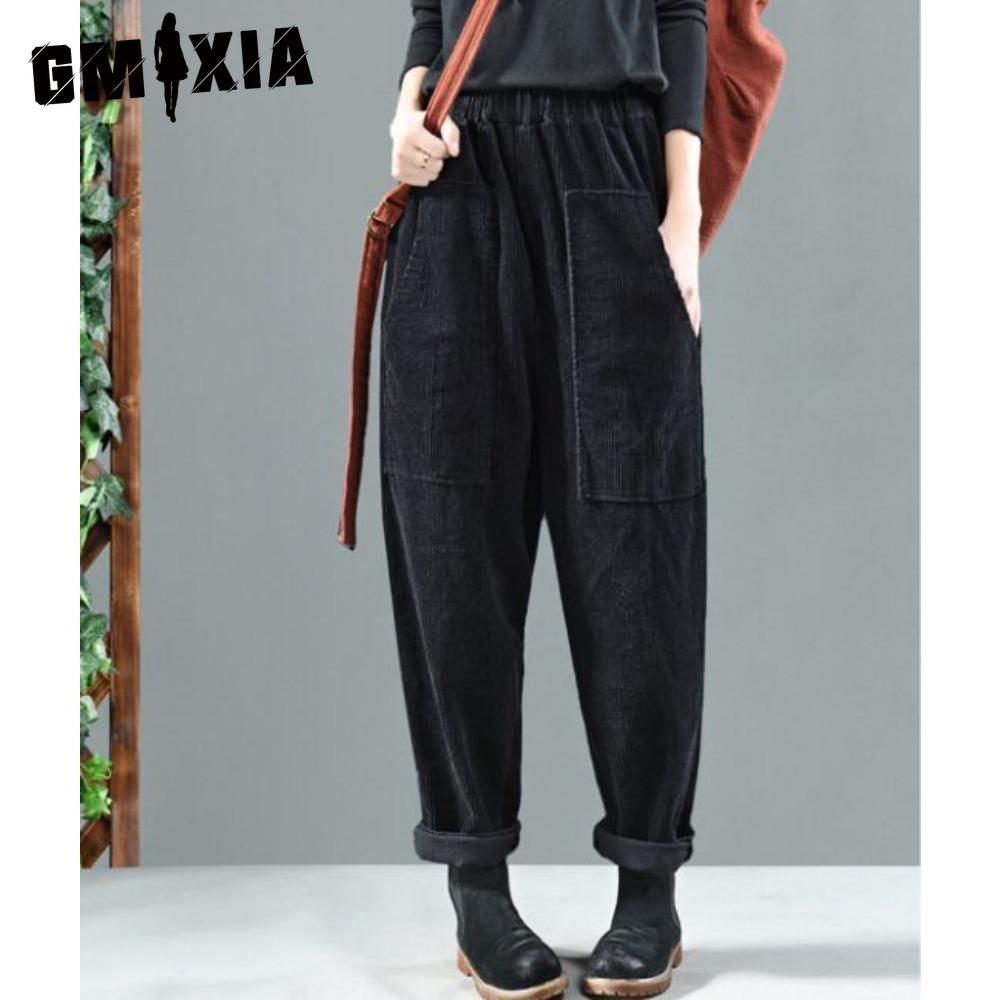 GMXIA 3 Color Corduroy Banana Pants with Elastic Waistband for Spring-autumn Period
