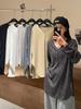 Da 7 Women's Spring 32018 Korean Style Loose Plus Size V-Neck Long Sleeve Ribbed T-Shirt