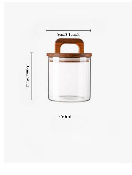 New Handle Wooden Cover High Borosilicate Glass Tea Storage Tank for Coffee Beans Dried Fruits Kitchen Spice