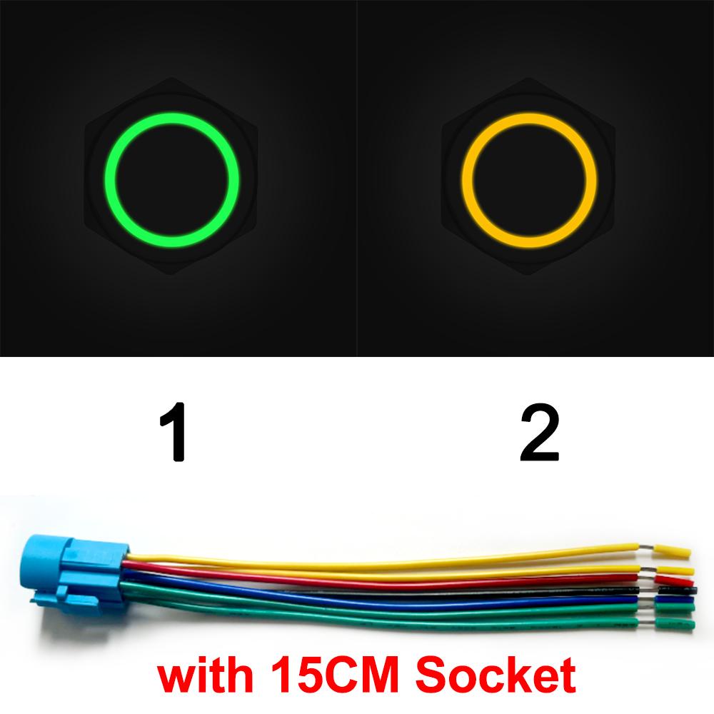 16/19/22mm Bicolor LED Metal Push Button Switch Waterproof Car Boat 7Pin Momentary Self-reset Fixed Self-locking 6V 12V 24V 220V