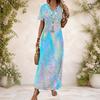 Women Plus Size V Neck Short Sleeve USA Flag Printed Maxi Dress