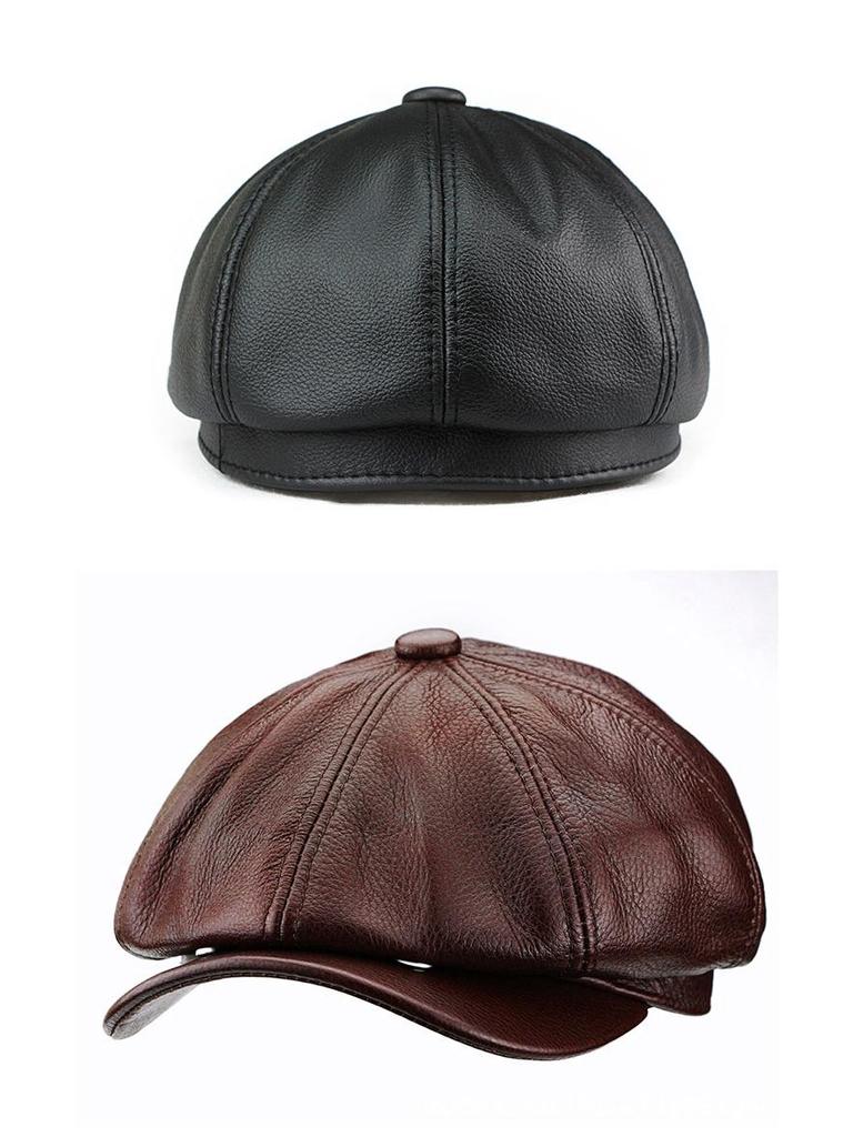 Jesienny Beret Chłopięcy z Prawdziwej Skóry - Modna Płaska Czapka Unisex