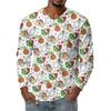 Men's Fashion Printed V-Neck Casual Long-Sleeved T-Shirt Bottoming Shirt Top