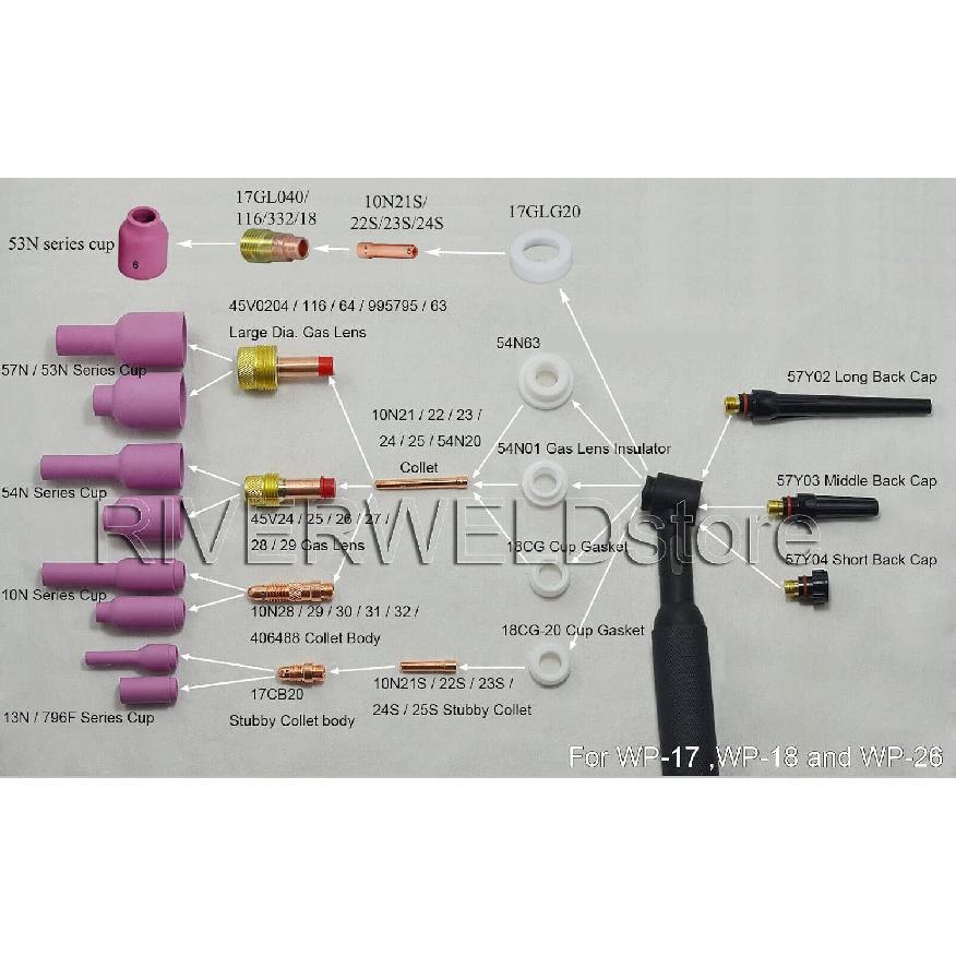 RIVERWELD TIG Gas Lens Alumina Nozzle Ceramic Cup Jumbo Large Diameter 53N87 12# 3/4" 53N88 5/8" #10 53N89 15/16" #15 57N74 1/2" #8 57N75 3/8" #6 for