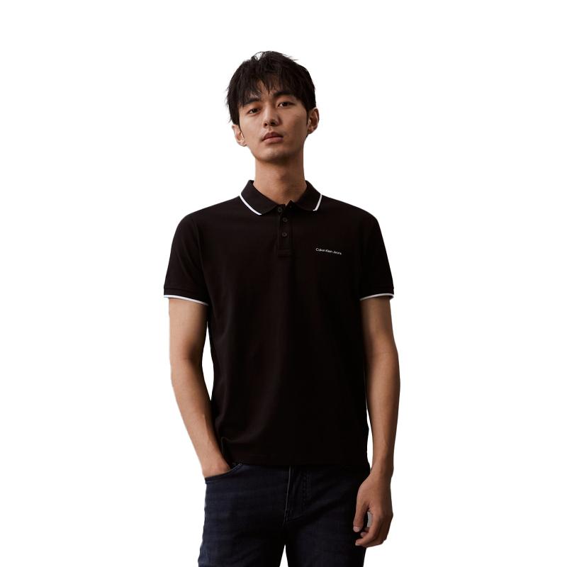 Calvin Klein Solid Color Letter Casual Printed Short Sleeve Polo Shirt Men tops Space-Black J319183BAE