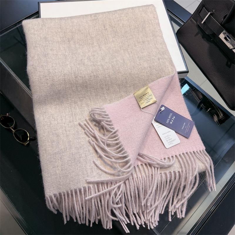 100 wool clip flower solid color double-sided scarf women's winter new unisex high-end gift