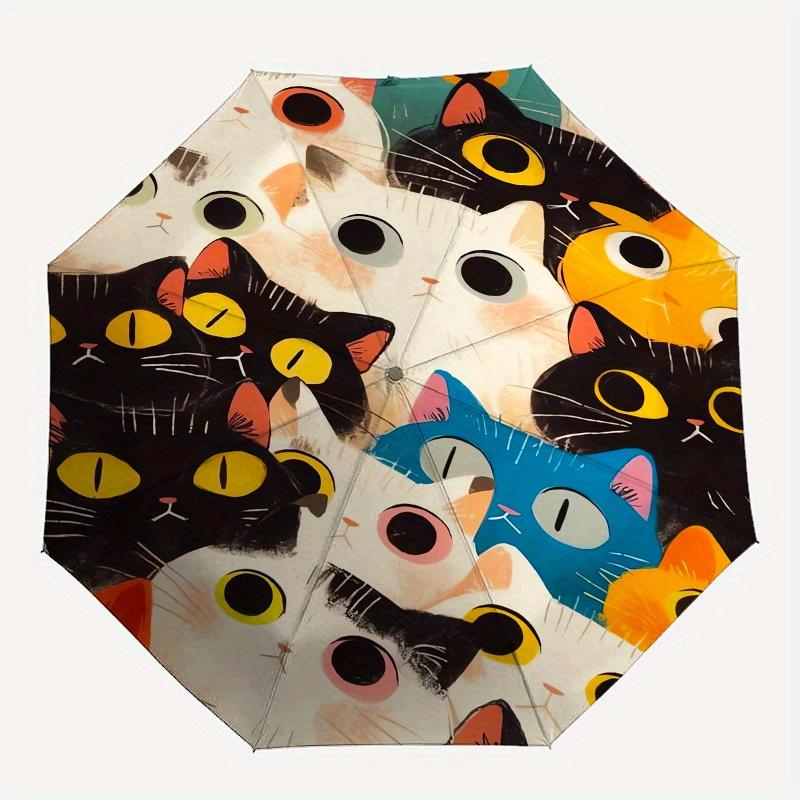 Cats, Illustration Automatic Folding Umbrella  8 Ribs, Durable Iron Frame, Bright Color Pattern Compact Travel Umbrella, Suitable for Outdoo