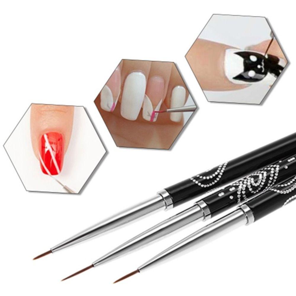 Black Color Nail Art Liner Brush Metal Handle Nail Drawing Pens UV Gel Application
