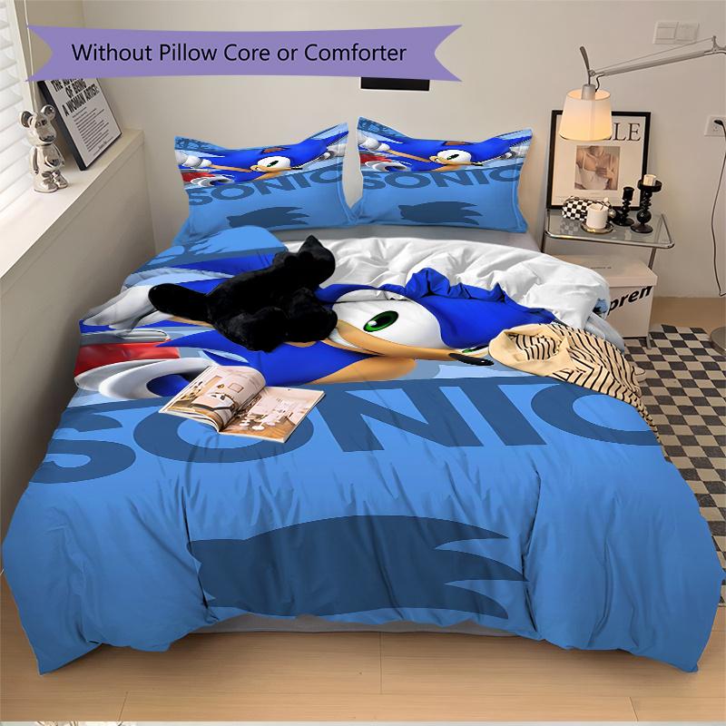 3pcs Sonic The Hedgehog Home Decor Bedding Set-Universal Three-Piece Suit for Bedroom, Guest Room, Living Room, Hotel-Perfect Gift for Fans,