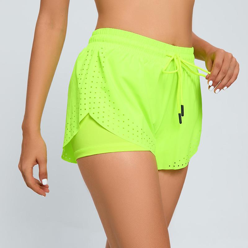 

Anti-slip Running Training Outdoor Shorts for Women Double-layer Fake Two-piece Exercise Yoga Fitness Pants for Women 2XL фарби люмінесцентні зелений колір