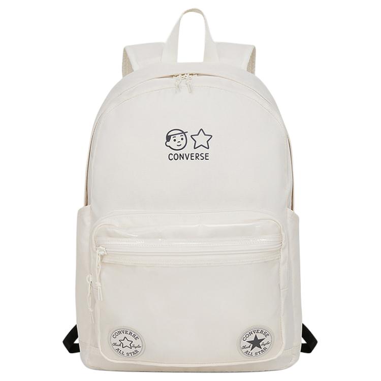 Converse Noritake Letter Logo Print Simple Versatile Zipper Closure Backpack Unisex Backpack White 10028757-A01 White