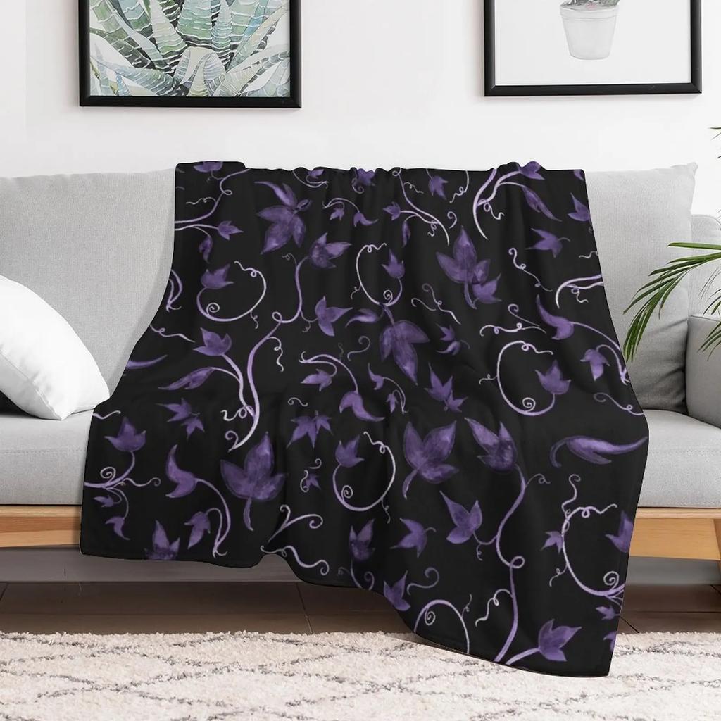 Twirling Vines Purple Grey Throw Blanket Cozy Throw Blanket Birthday Gift for Him Her