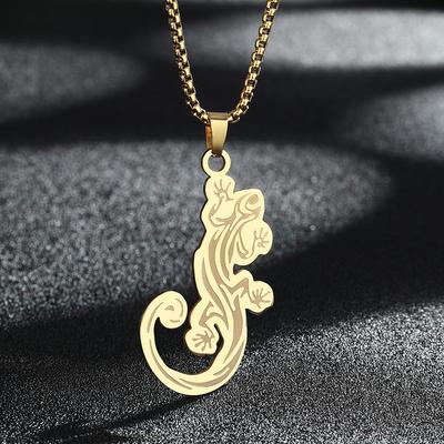 Kinitial Stainless Steel Animal Gecko Lizard Pendant Necklace for Women Chain Choker Necklaces Statement Jewelry Gift Colar