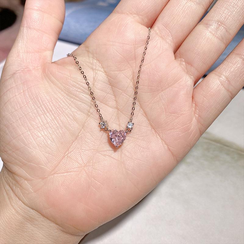 S925 Sterling Silver Heart Necklace with 5A Zirconia, Clear Sky Collection, Women's Clavicle Chain