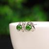 **Green Jade Flower Stud Earrings for Women - 925 Sterling Silver with Certificate**