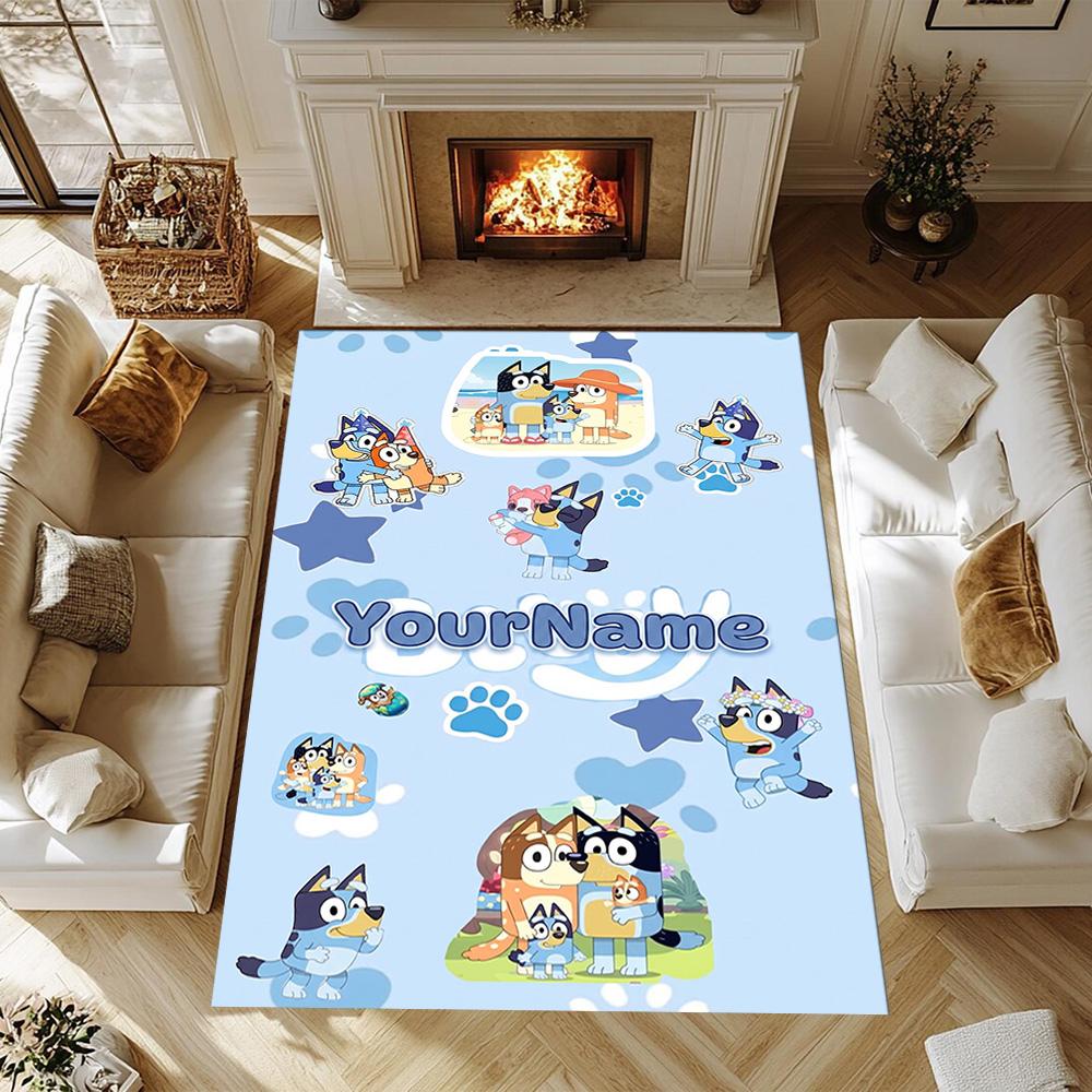 Bluey 103 Customized Name Floor Mat Design for Dormitory Playrooms Bedrooms Outdoor Antislip Carpet Anime Office Decor