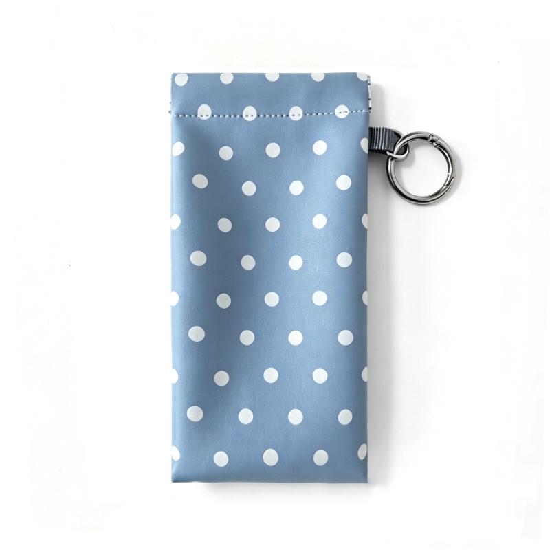 Polka Dot Eyeglass Pouch with Keychain Portable Anti-Scratch Glasses Case for Students School Daily Carry