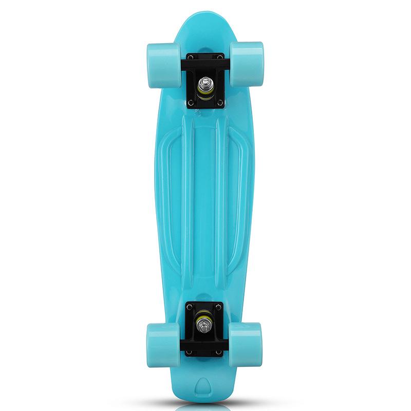 22" Beginner Adult Skateboard with Plastic Deck, Single Kick, and Water Transfer Design for Street Cruising.