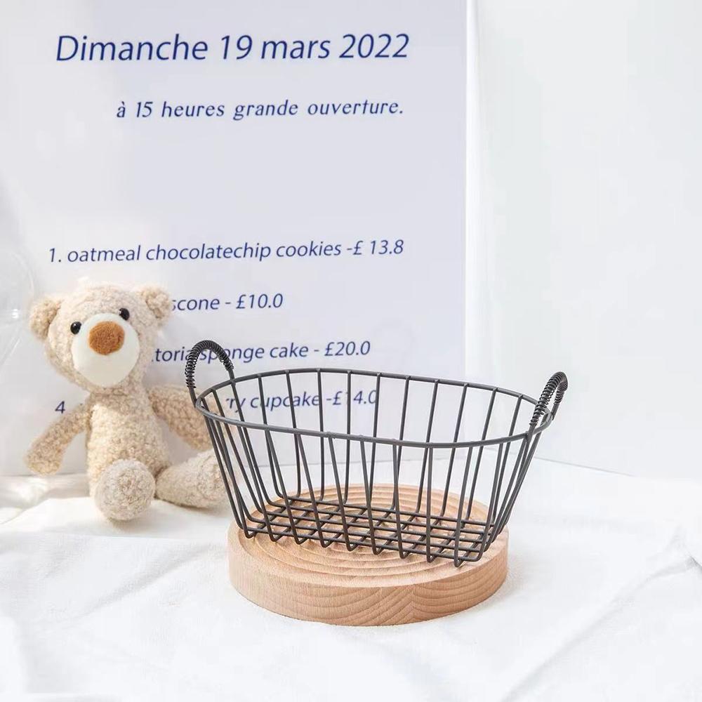 

Snack Basket Iron Mesh Fruit Basket Bread Storage Sundries Organizer Photo Props Iron Wire Baskets With Handle Home Decor чёрный