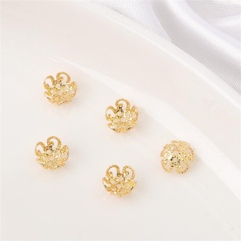 14K Gold Filled Flower Cap Bracelet DIY Jewelry Accessories with White Gold Beaded Spacers