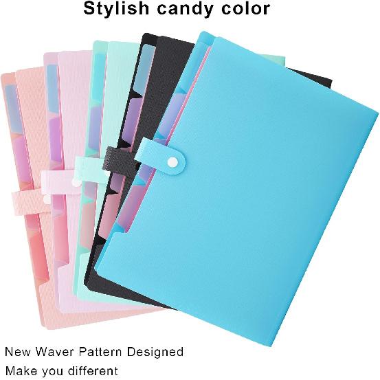 NAFY Colorful Expanding File Folder, 5 Pockets Folder with Colored Labels Portable Weave Pattern Accordion File Folder A4 Letter Size Project