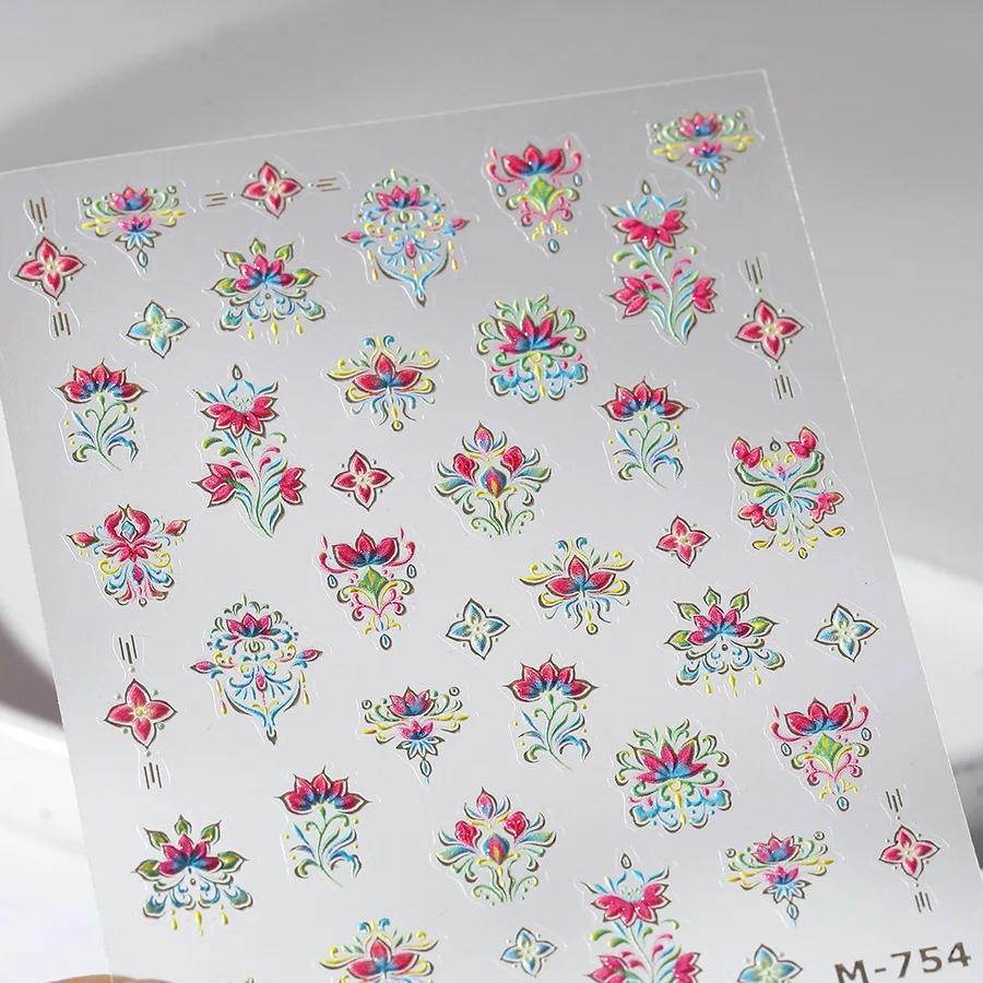 Blue and White Porcelain Chinese 5D Butterfly Flowers Vase Swallow Window Gold Stamping Nail Art Stickers Manicure Decals