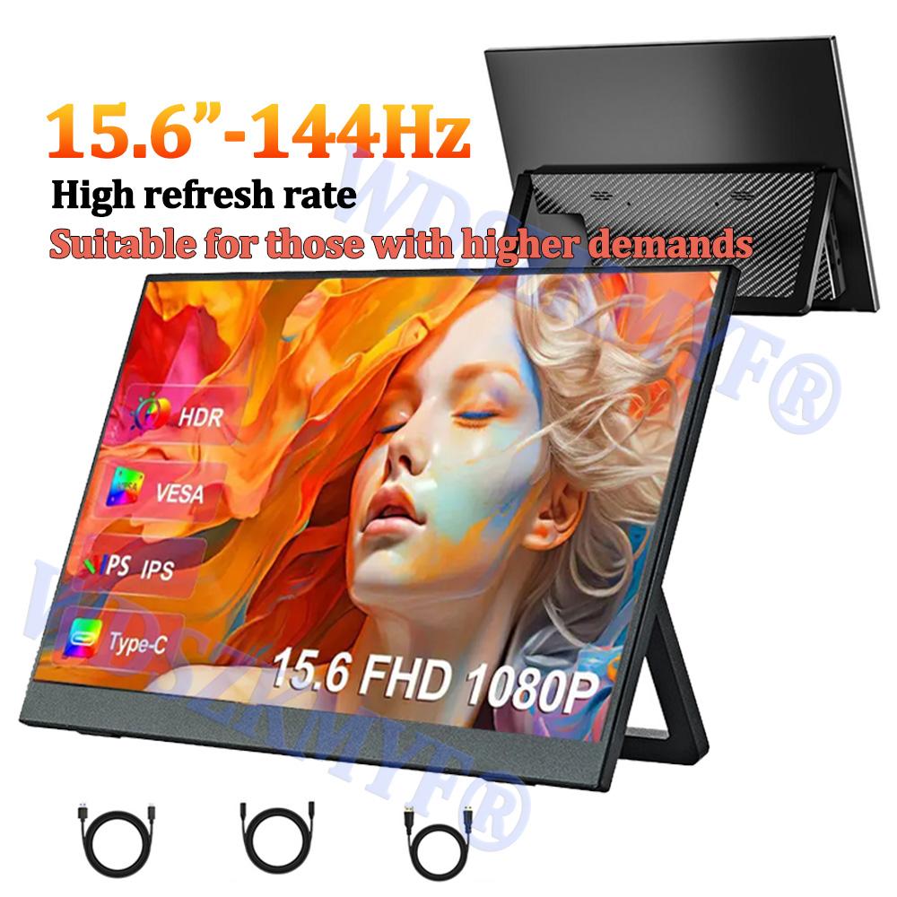144HZ/60HZ 15,6palcový přenosný monitor 1080P 16:9 Sekundární displej pro mobilní telefon PC Loptop XBox PS4 / 5 Switch Rozšíření