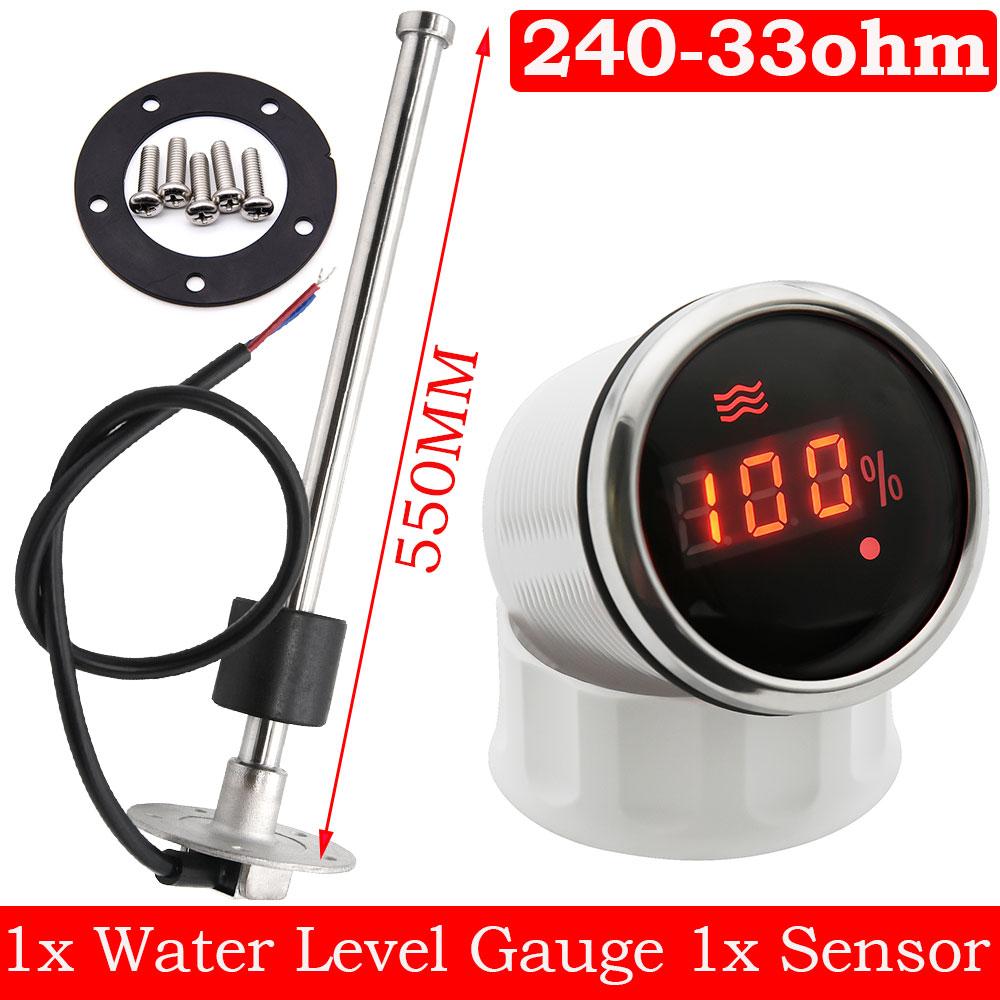 AD 240-33 Ohm Water Level Sensor + Water Level Gauge With Alarm Red Backlight Water Tank Level Indicator Meter 12V 24V For Boat