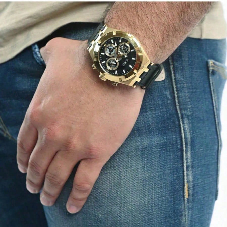 Guess Watches For Men Continental Multifunction Three-eyed Dial Brown/Black/Khaki Leather Strap Watch For Men Gift For Men GW0262G2