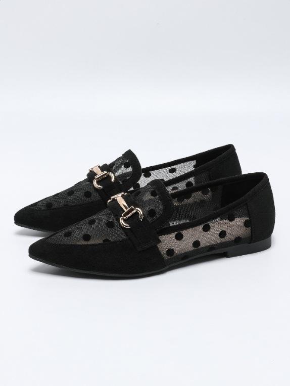 

Неглубокие туфли из микрофибры с острым носком и плоским дном в сетку с узором в горошек, женские туфли большого размера, универсальные туфли на все времена года, удобные и модные 43 чёрный