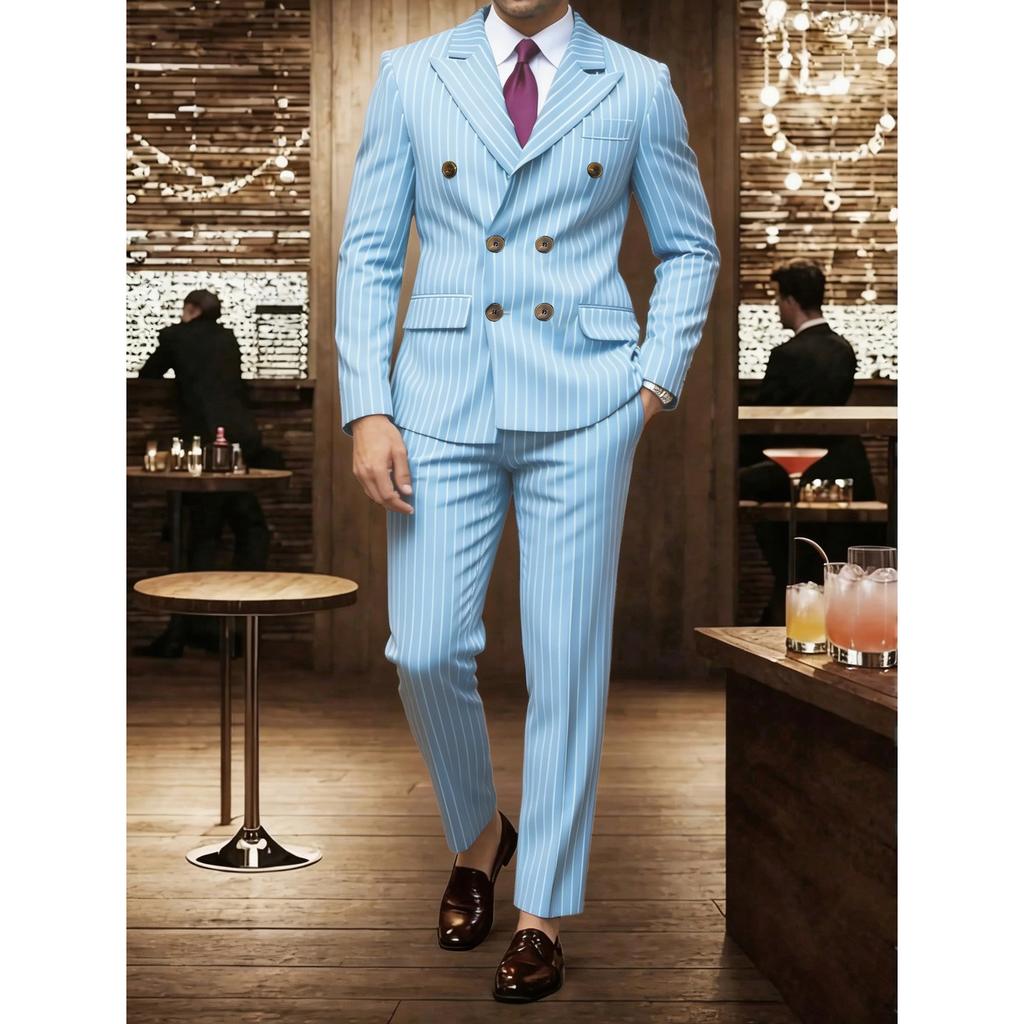 Men's Clothing, Formal Suits with Stripes, Trousers for Business, Formal Dinners, Weddings