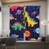 Set Of 2 Contemporary Space Themed Dinosaur Print Curtains Semi Polyester Pongee Style Roller Curtain With Rod Pocket Light Filtering Machine Washable