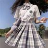 Gentle Blade Authentic JK Uniform: Plaid Pleated Skirt & College Style Short Shirt Set