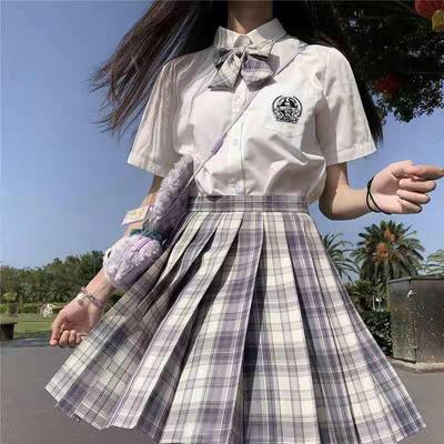 Lame Douce Uniforme JK Authentique: Ensemble Jupe Plissée à Carreaux & Chemise Courte Style Collège