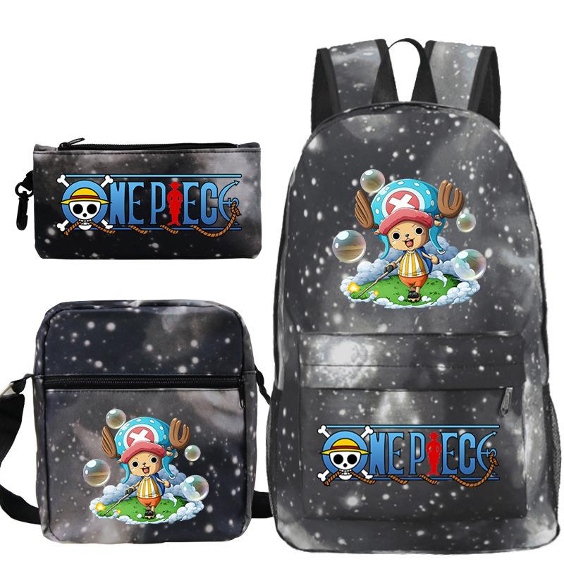ONE PIECE Luffy Peripheral Student School Bag Three-piece Youth Backpack Shoulder Bag Pencil Case