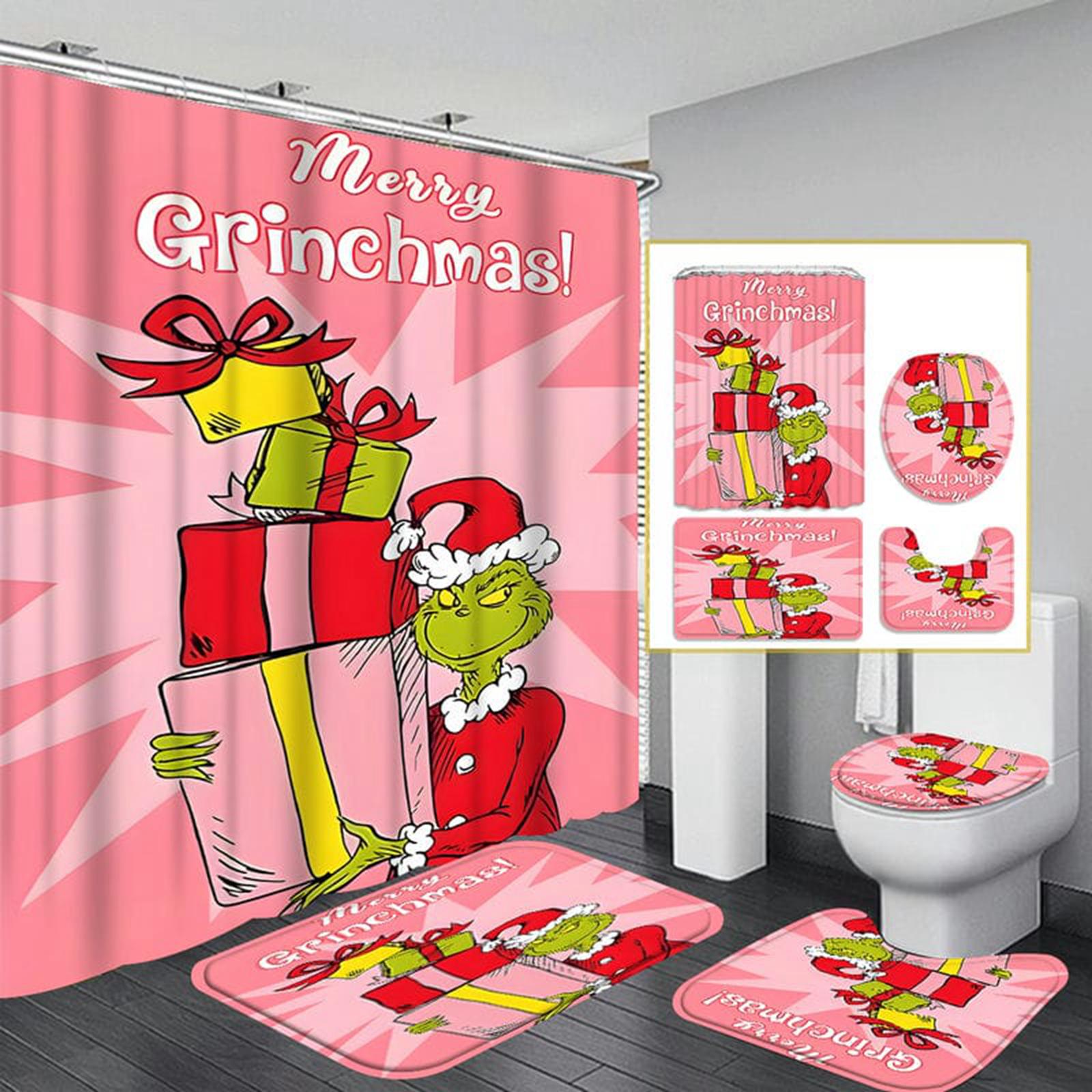

Christmas Bathroom Toilet Cover Christmas Dwarf Print U-shaped Floor Mat Water Tank Cover Four Piece Set One Size