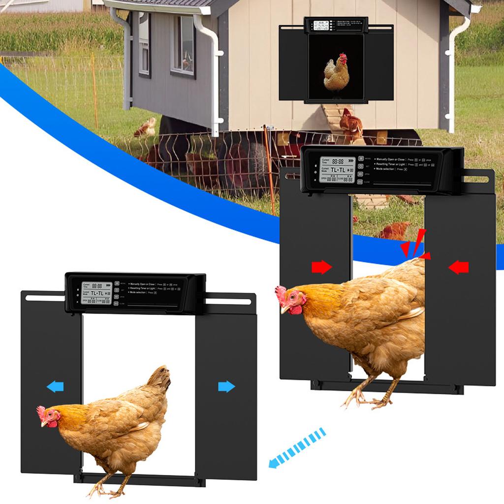 Automatic Chicken Coop Door, Solar Powered Aluminum Alloy with Light Sensor Timer Remote Control Anti Pinch Tech, for Home Farm Poultry