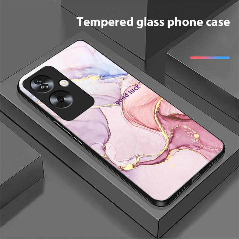 Marble Pattern Color For Oppo A79 5G 58 78 74 60 4G Reno 11F Realme GT 6 11 Note 50 10 C55 X2 Tempered Glass Black Phone Case