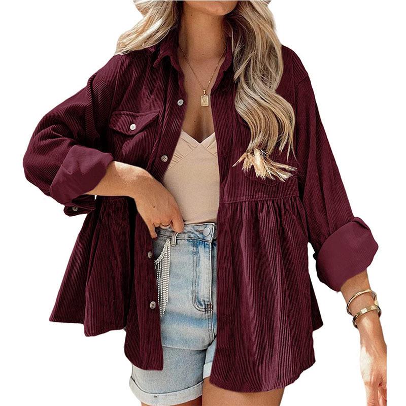 Women's Long Sleeve Ruffle Button-Up Shirt Top - Loose Fit