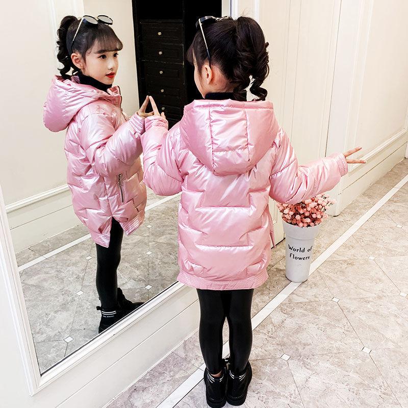 Winter Girls Down Jacket Glossy Waterproof Keep Warm Little Princess Coat Hooded Zipper Outerwear Kids Clothes