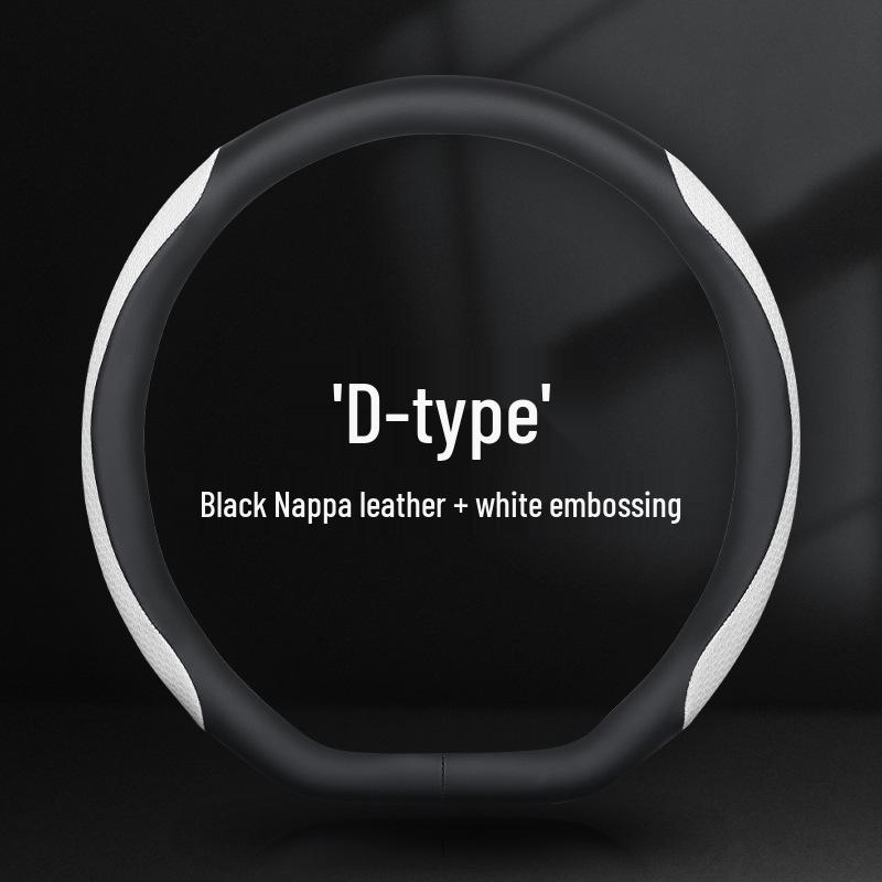 Genuine Leather Nappa Anti-Slip Steering Wheel Cover - Universal Fit, Embossed, Wear-Resistant, Comfortable for All Seasons