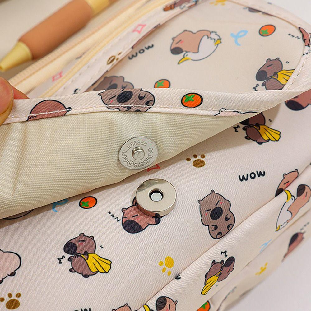 Multilayers Pencil Case Capybara Panda Dog Rabbit Stationery Organizer  Student Gift